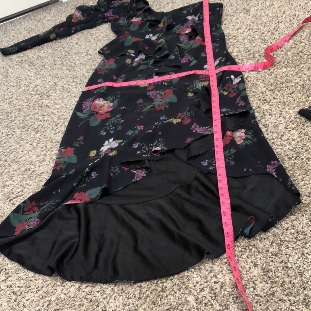 AMUR Pasqualena Midi Dress Size 10 Black Floral Ruffle Puff Sleeve One Shoulder - Picture 10 of 12